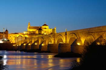 <b>Spain, Cordoba</b>, The Roman Bridge over the Guadalquivir river and the Mosque Cathedral